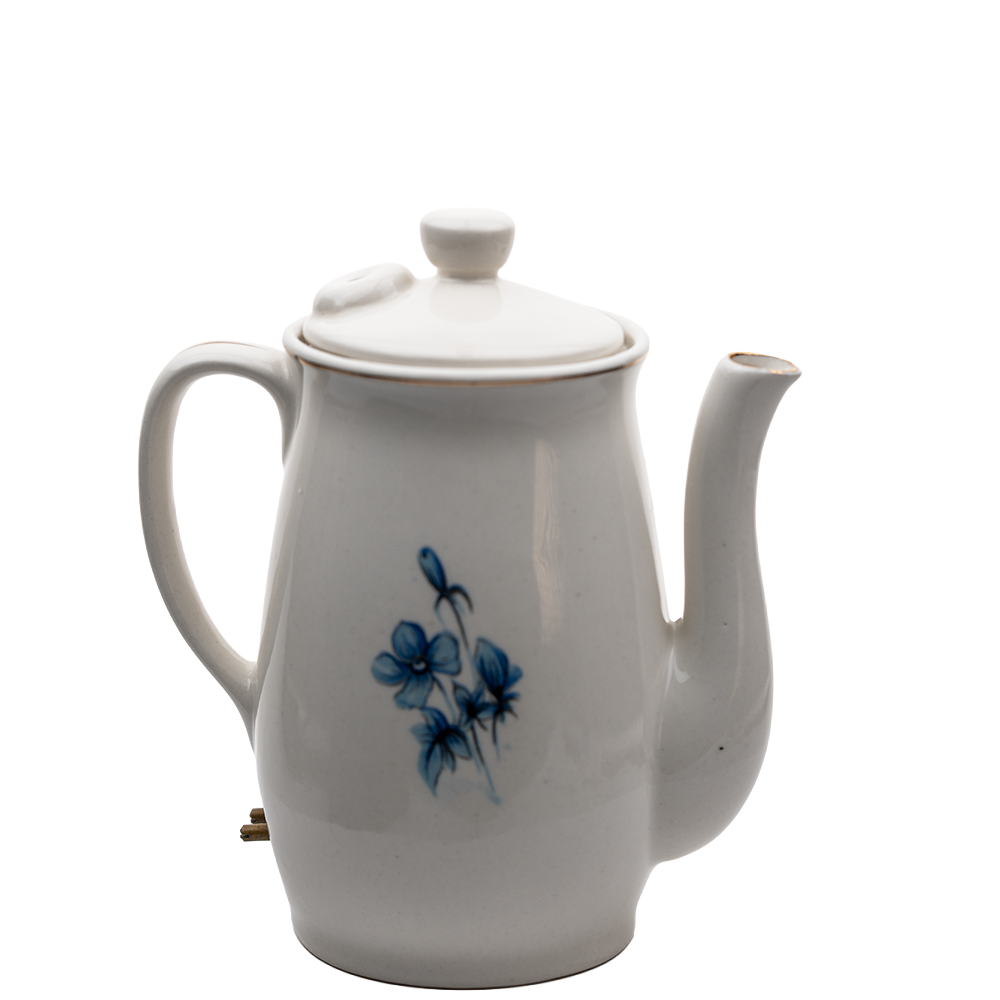 Japanese Porcelain Electric Teapot – Blue Floral Mid‑Century Design