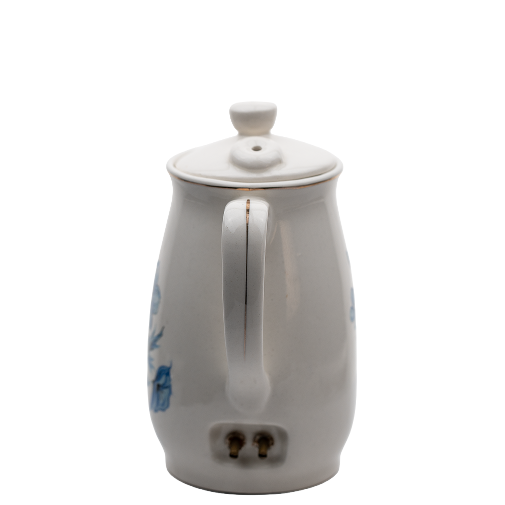 Japanese Porcelain Electric Teapot – Blue Floral Mid‑Century Design