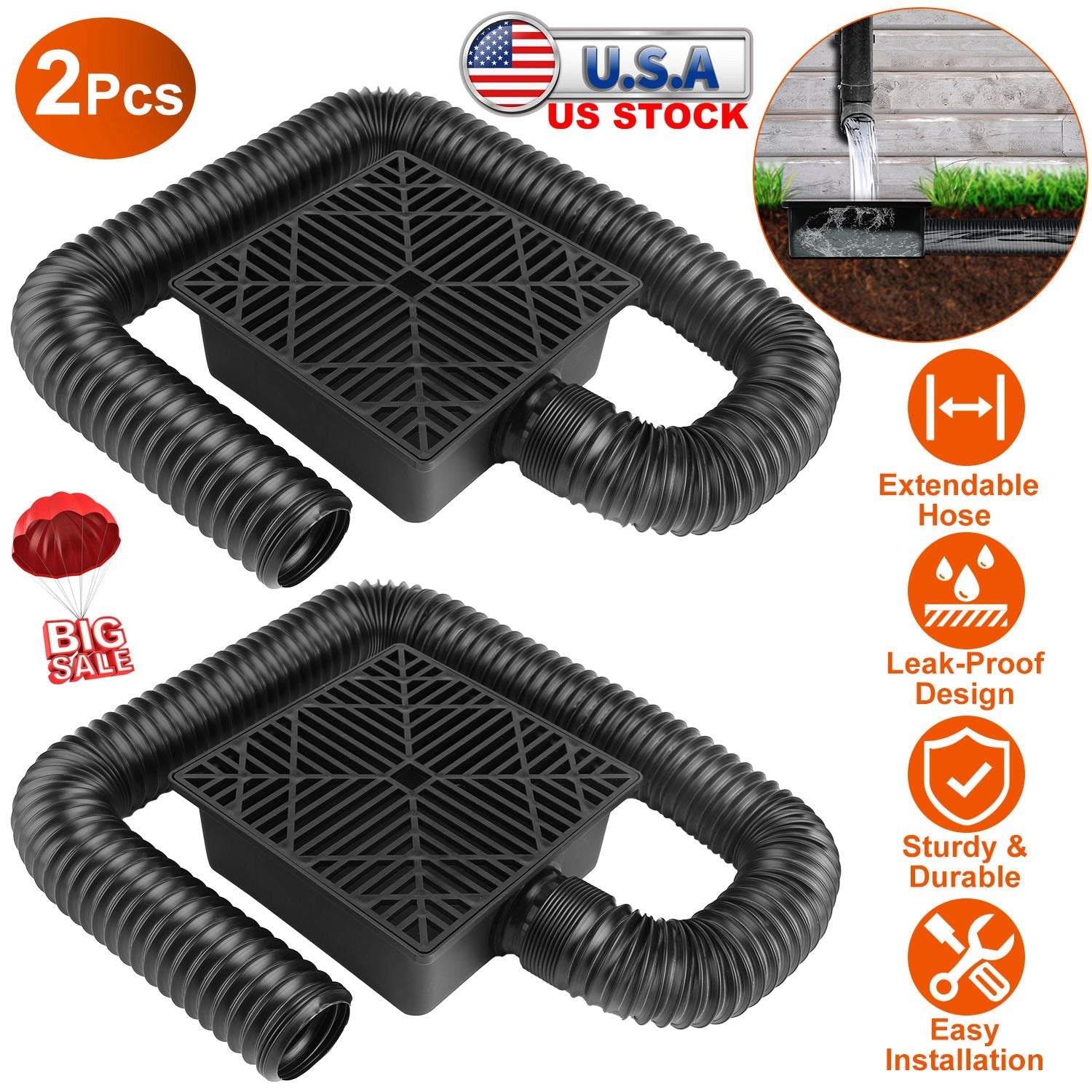 Gutter Downspout Extension, Low Profile Extendable Hose