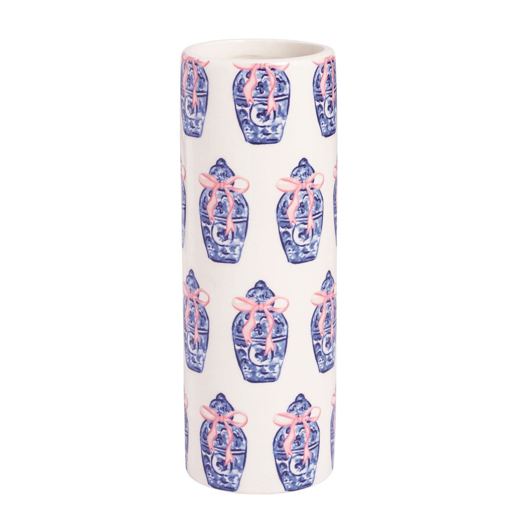 Blue and Green Chinoiserie Ceramic Topiary Vase