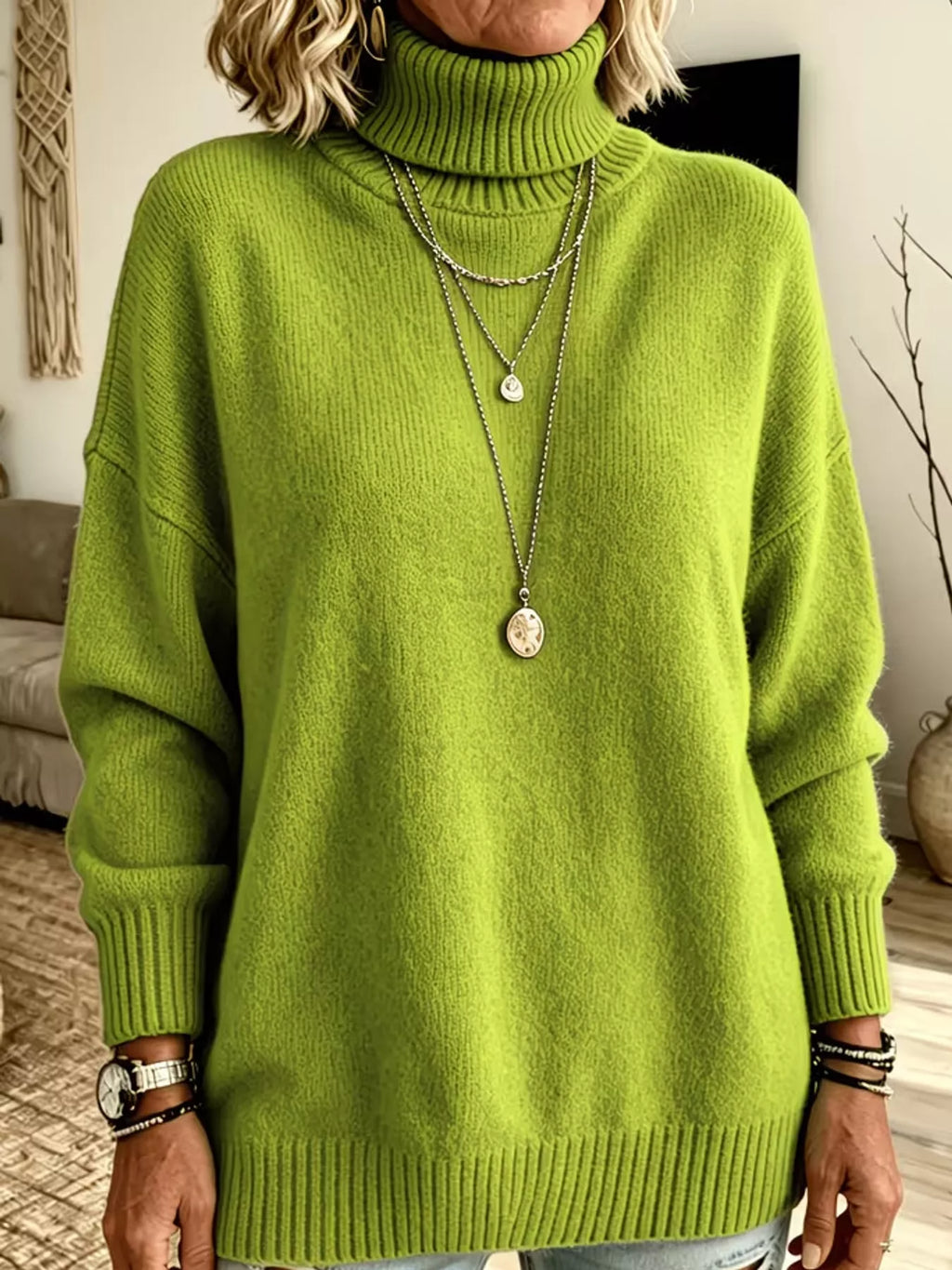 Turtleneck Dropped Shoulder Sweater
