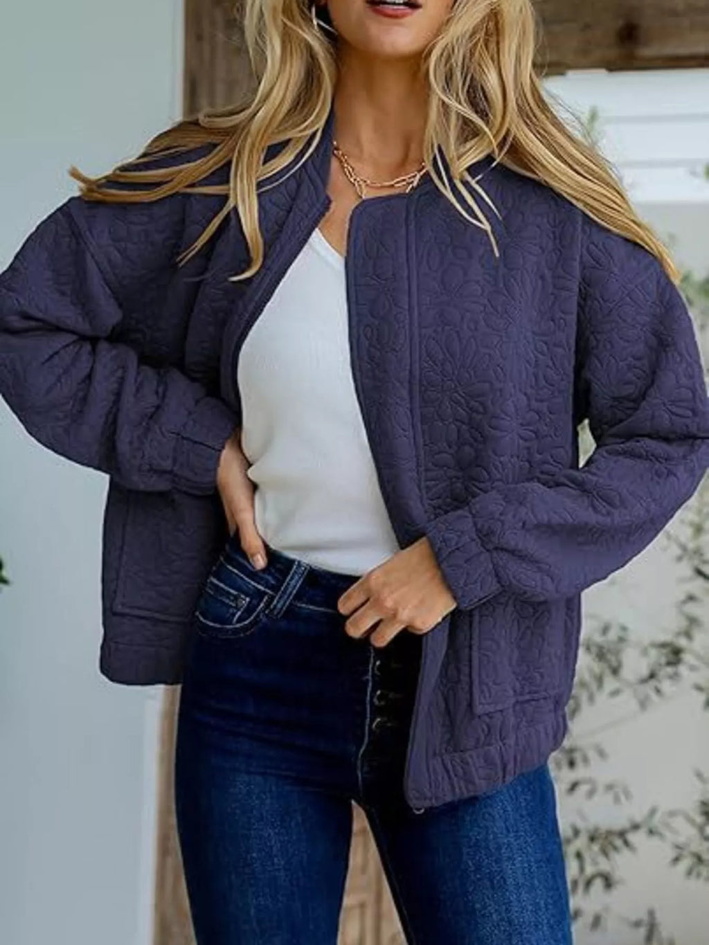 Floral Quilted Zip Up Jacket