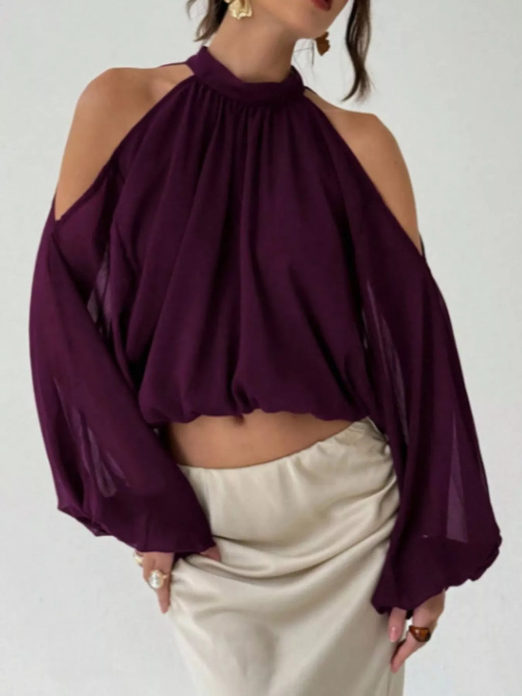 Cold-Shoulder Long Sleeve Blouse