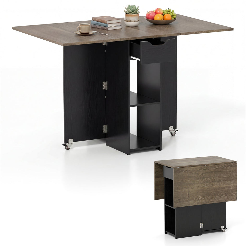 47.5 Inch Farmhouse Extendable Wooden Dinner Table with Lockable Wheels