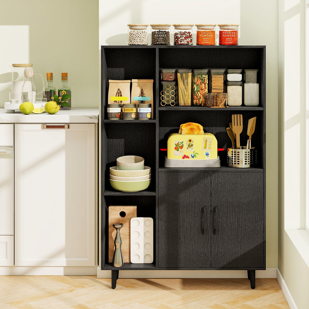 4 Inch Floor Bookshelf with 5 Open Compartments and Storage Cabinet-Black