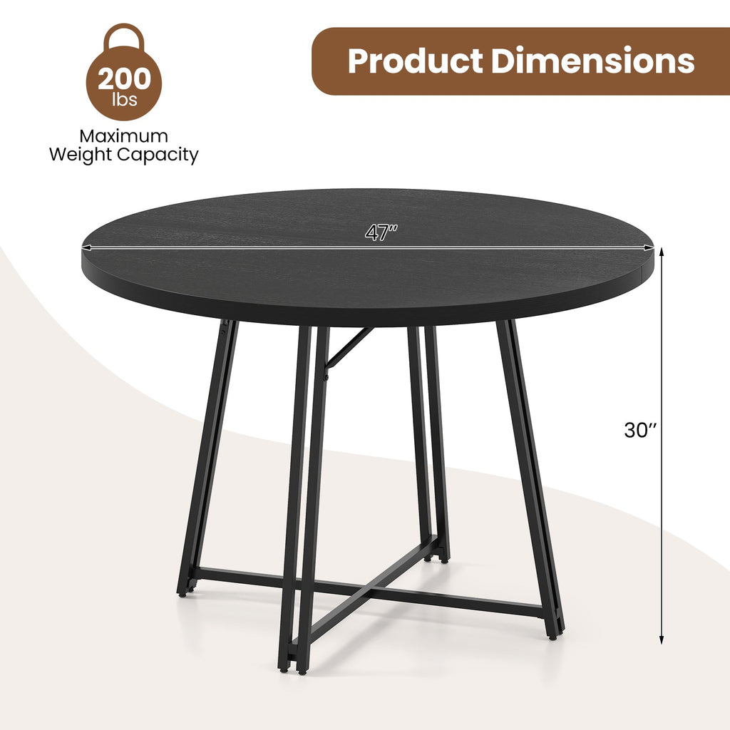 47 Inch Dining Table for 4-6 People Round Kitchen Table with Cross Base