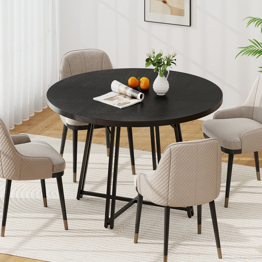 47 Inch Dining Table for 4-6 People Round Kitchen Table with Cross Base