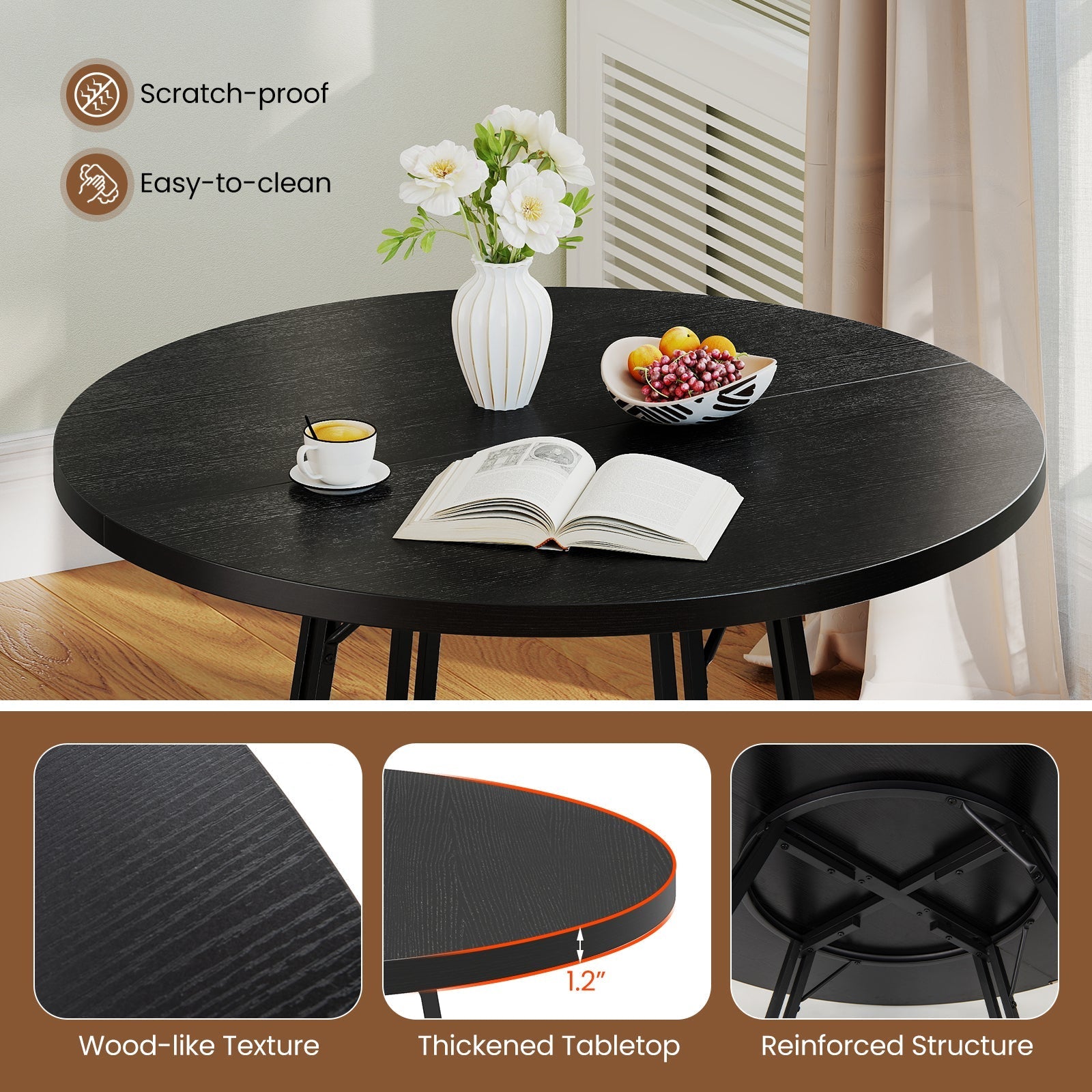 47 Inch Dining Table for 4-6 People Round Kitchen Table with Cross Base