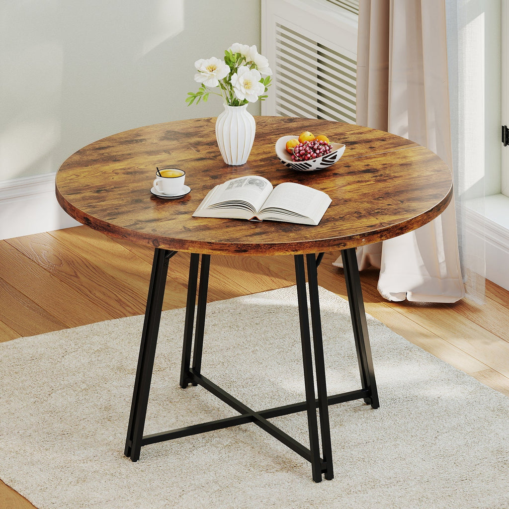 47 Inch Dining Table for 4-6 People Round Kitchen Table with Cross Base