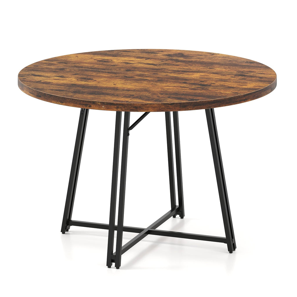 47 Inch Dining Table for 4-6 People Round Kitchen Table with Cross Base