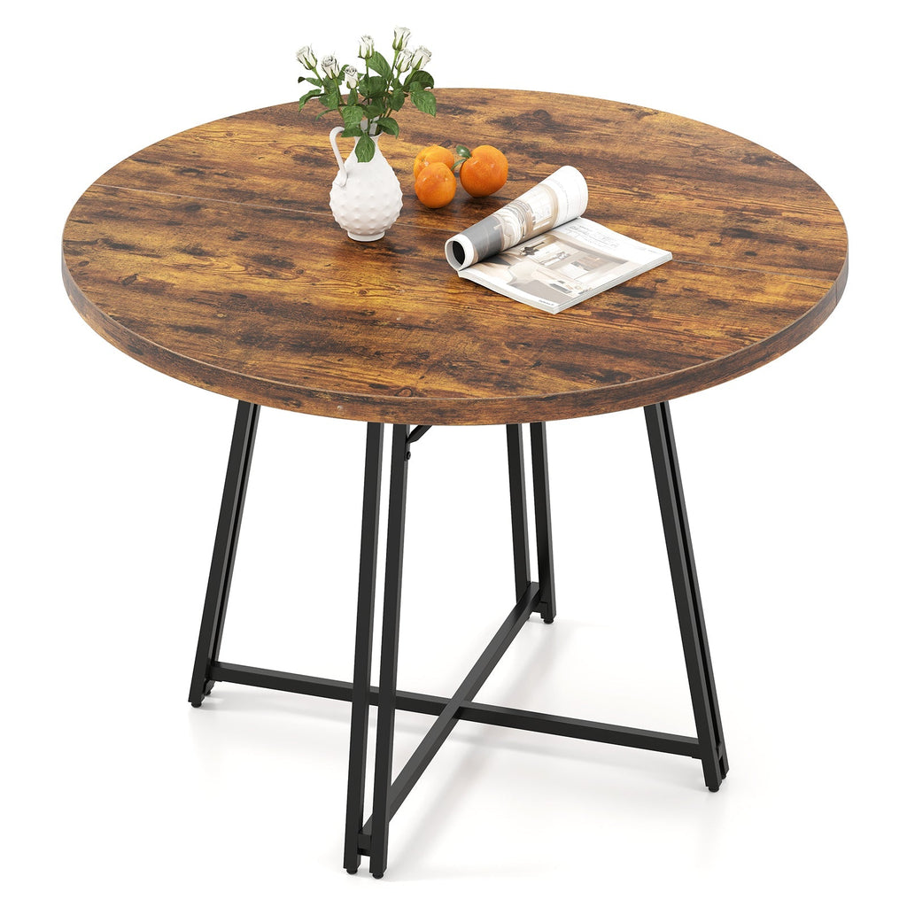 47 Inch Dining Table for 4-6 People Round Kitchen Table with Cross Base