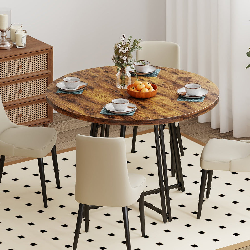 47 Inch Dining Table for 4-6 People Round Kitchen Table with Cross Base