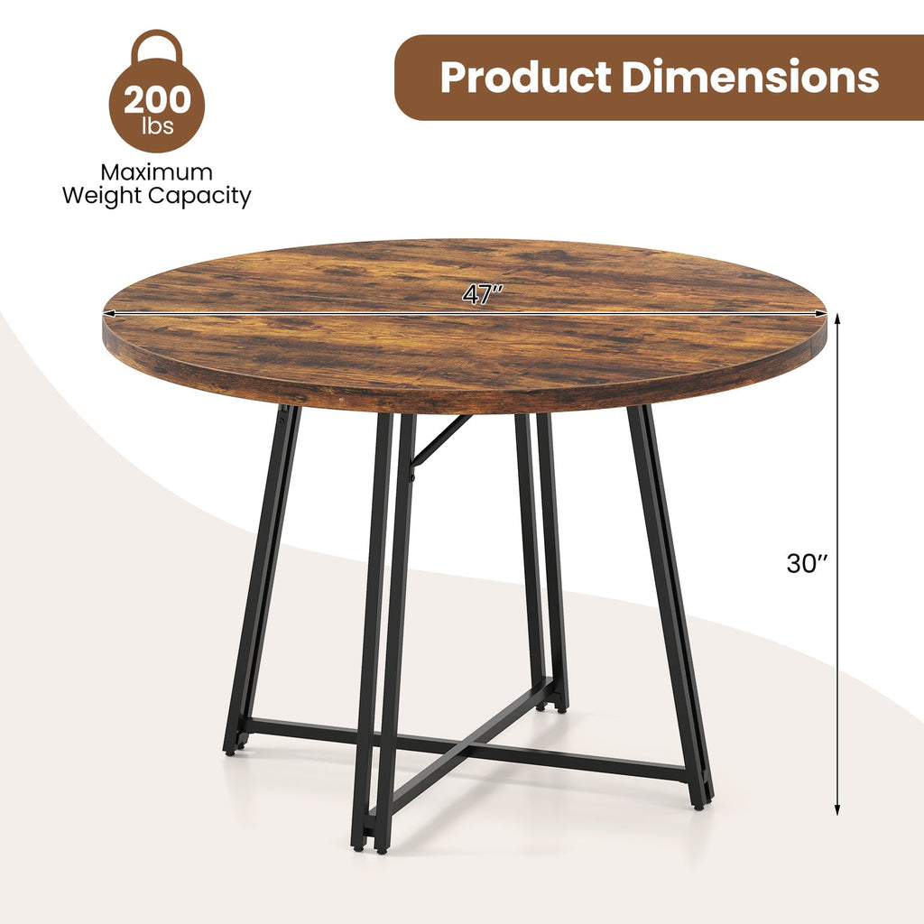 47 Inch Dining Table for 4-6 People Round Kitchen Table with Cross Base