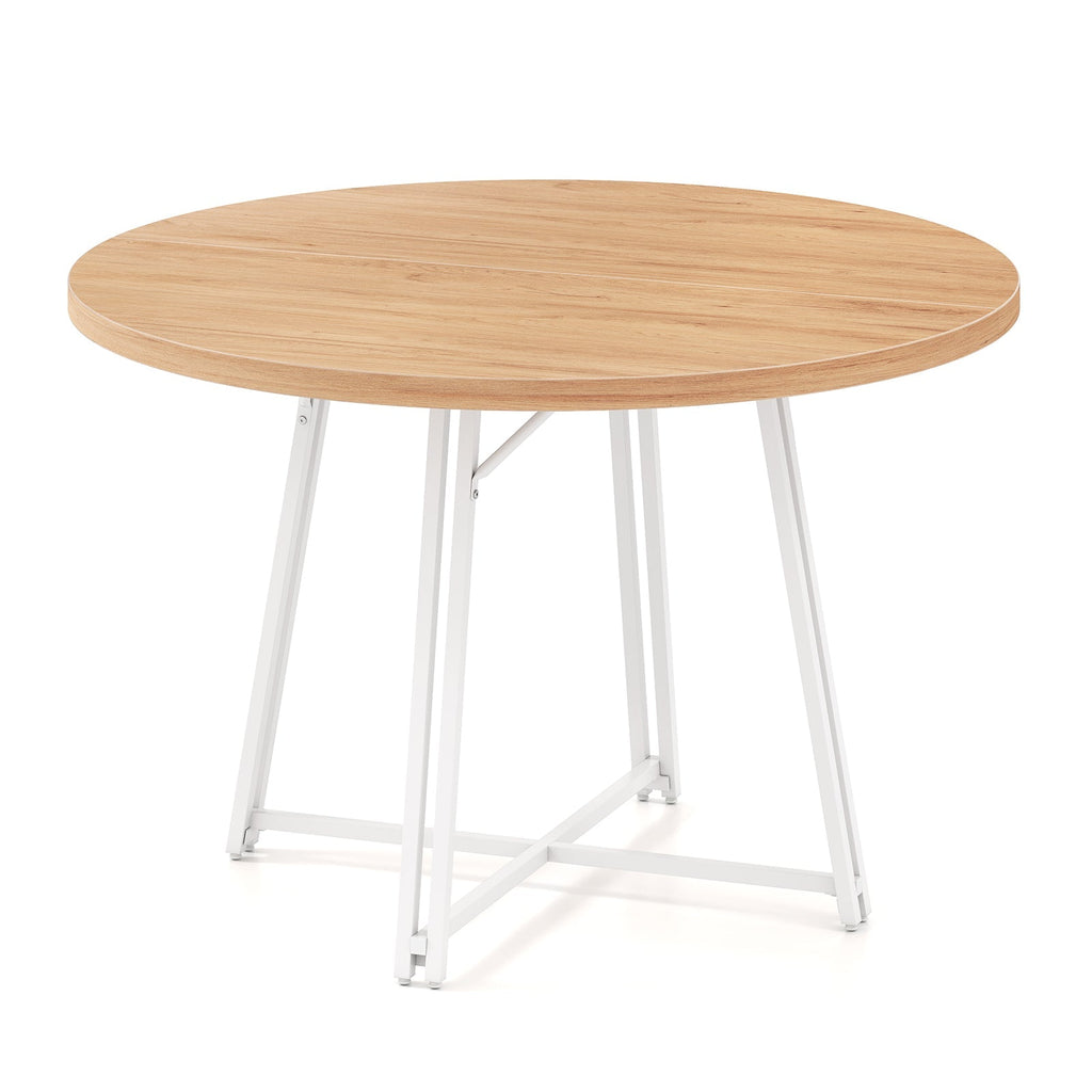 47 Inch Dining Table for 4-6 People Round Kitchen Table with Cross Base