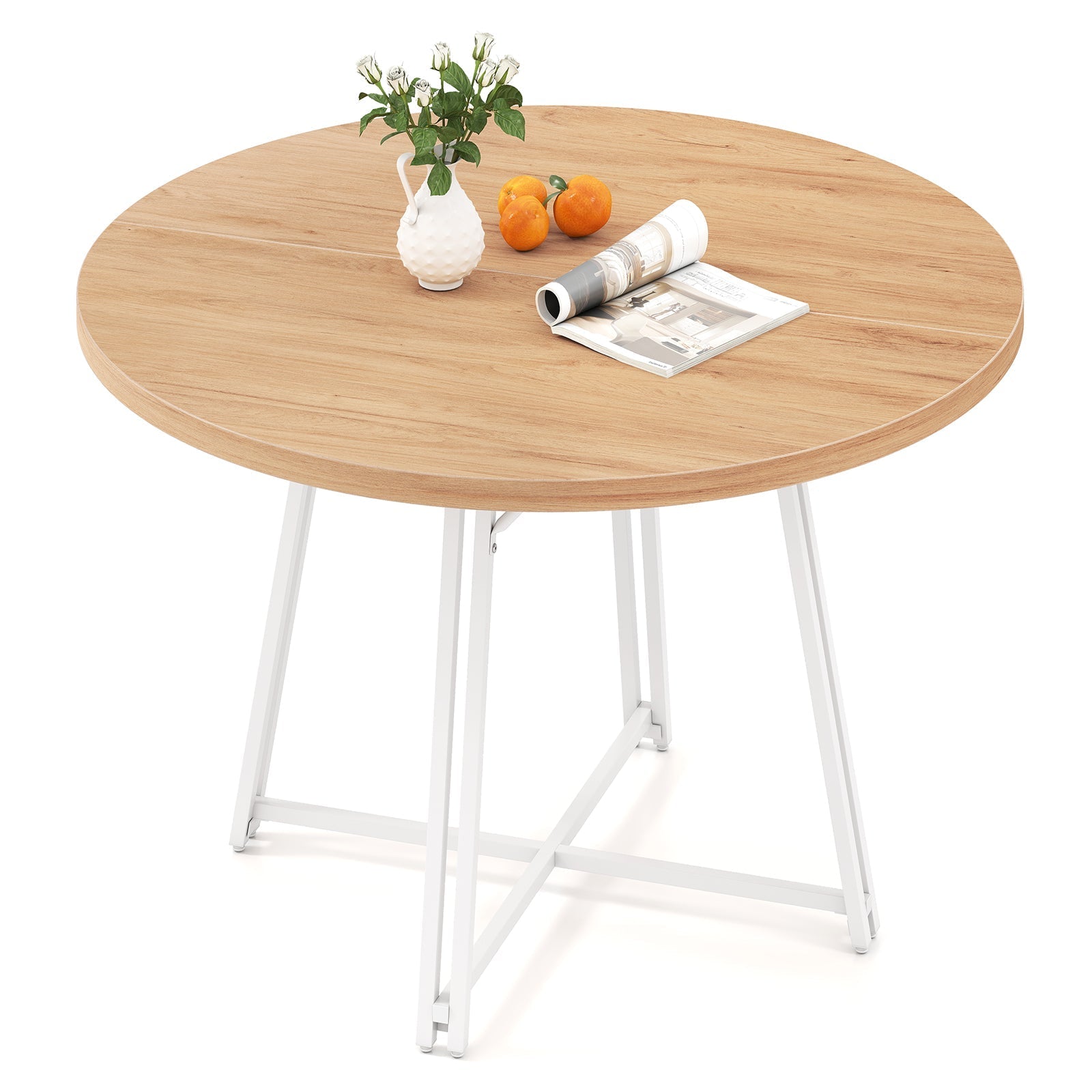 47 Inch Dining Table for 4-6 People Round Kitchen Table with Cross Base