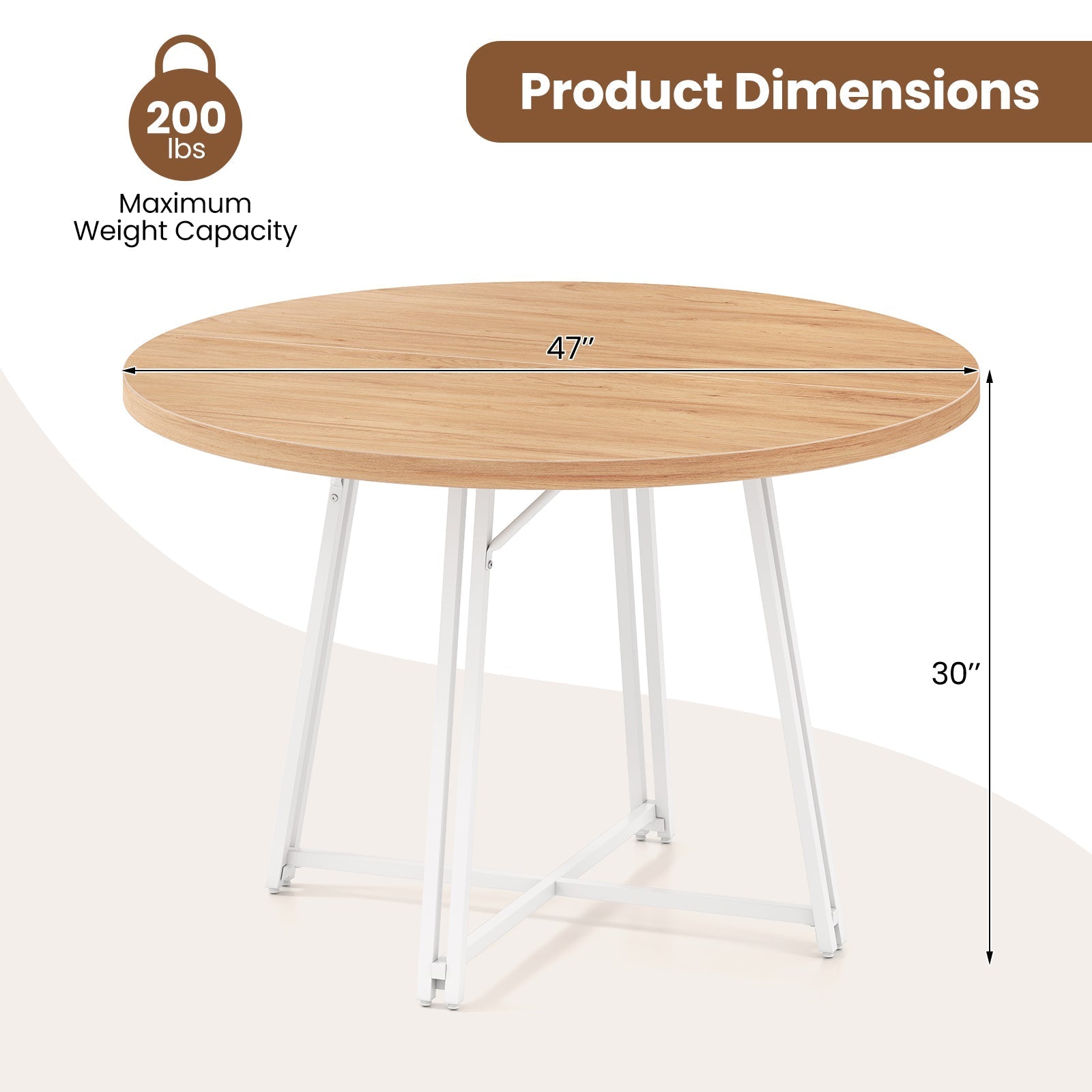 47 Inch Dining Table for 4-6 People Round Kitchen Table with Cross Base