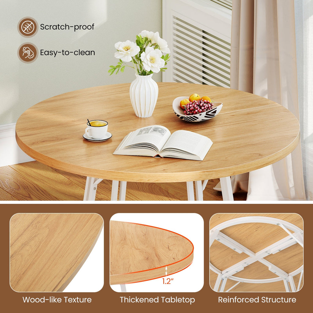 47 Inch Dining Table for 4-6 People Round Kitchen Table with Cross Base