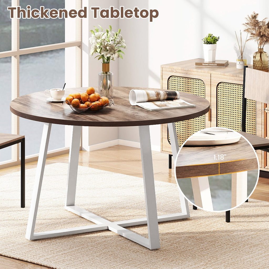 47 Inch Round Dining Table with Stable X-shaped Base and Round Thickened Tabletop