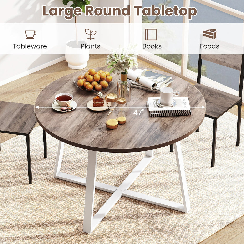 47 Inch Round Dining Table with Stable X-shaped Base and Round Thickened Tabletop
