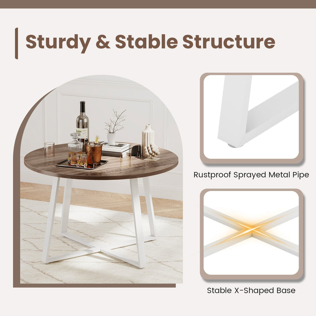 47 Inch Round Dining Table with Stable X-shaped Base and Round Thickened Tabletop
