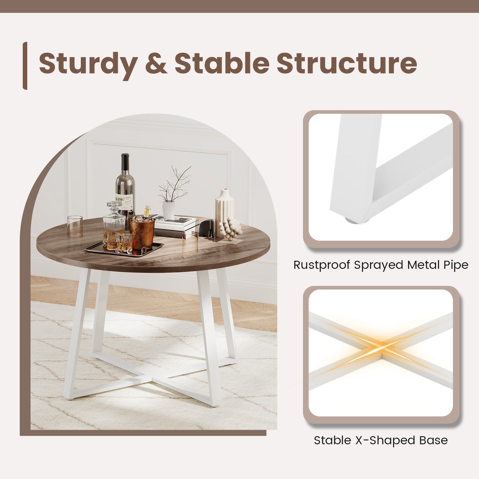 47 Inch Round Dining Table with Stable X-shaped Base and Round Thickened Tabletop