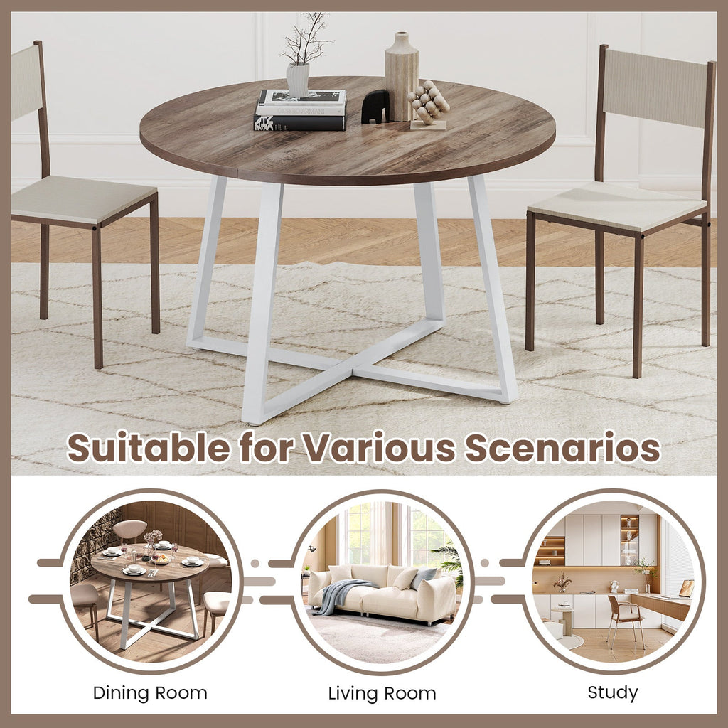 47 Inch Round Dining Table with Stable X-shaped Base and Round Thickened Tabletop