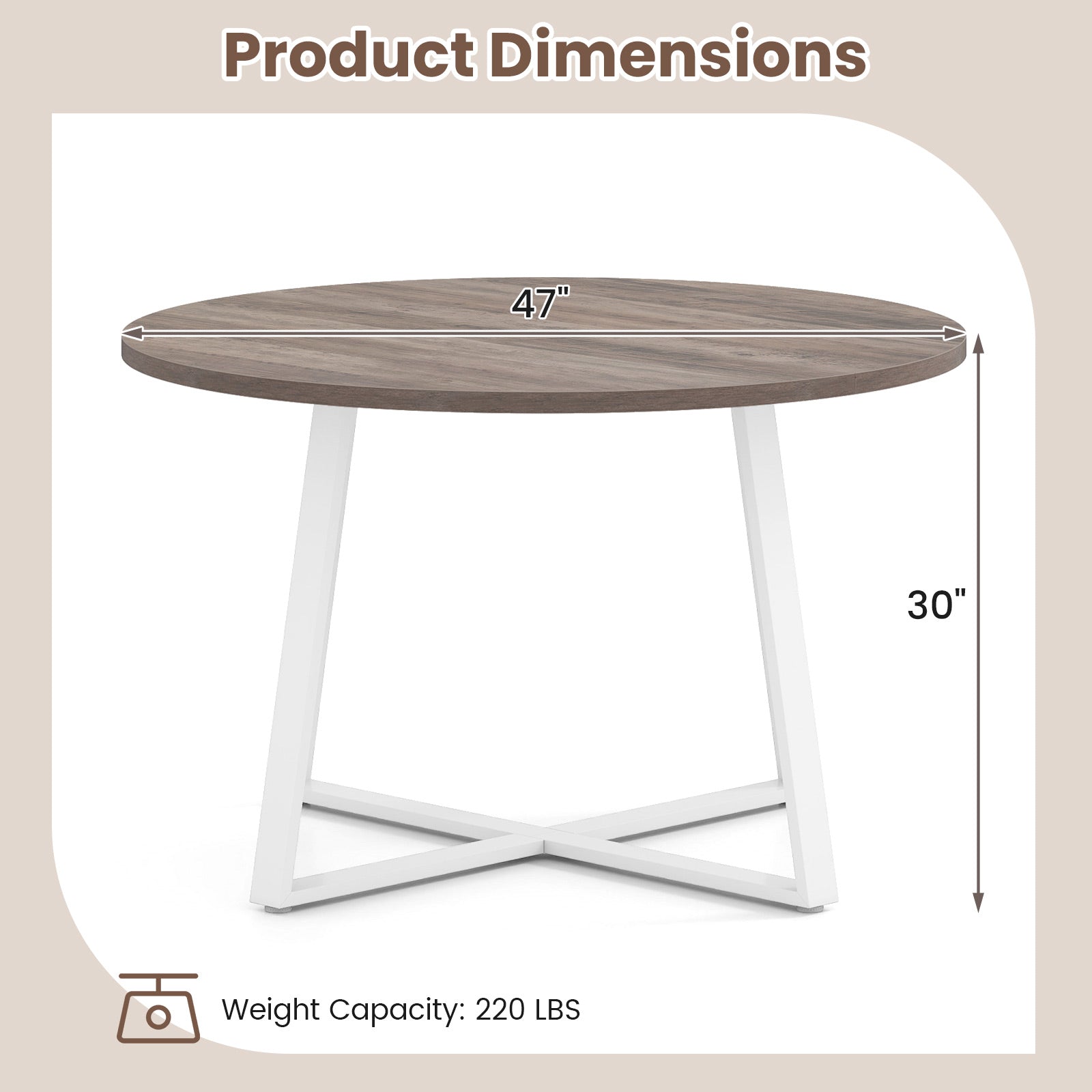 47 Inch Round Dining Table with Stable X-shaped Base and Round Thickened Tabletop
