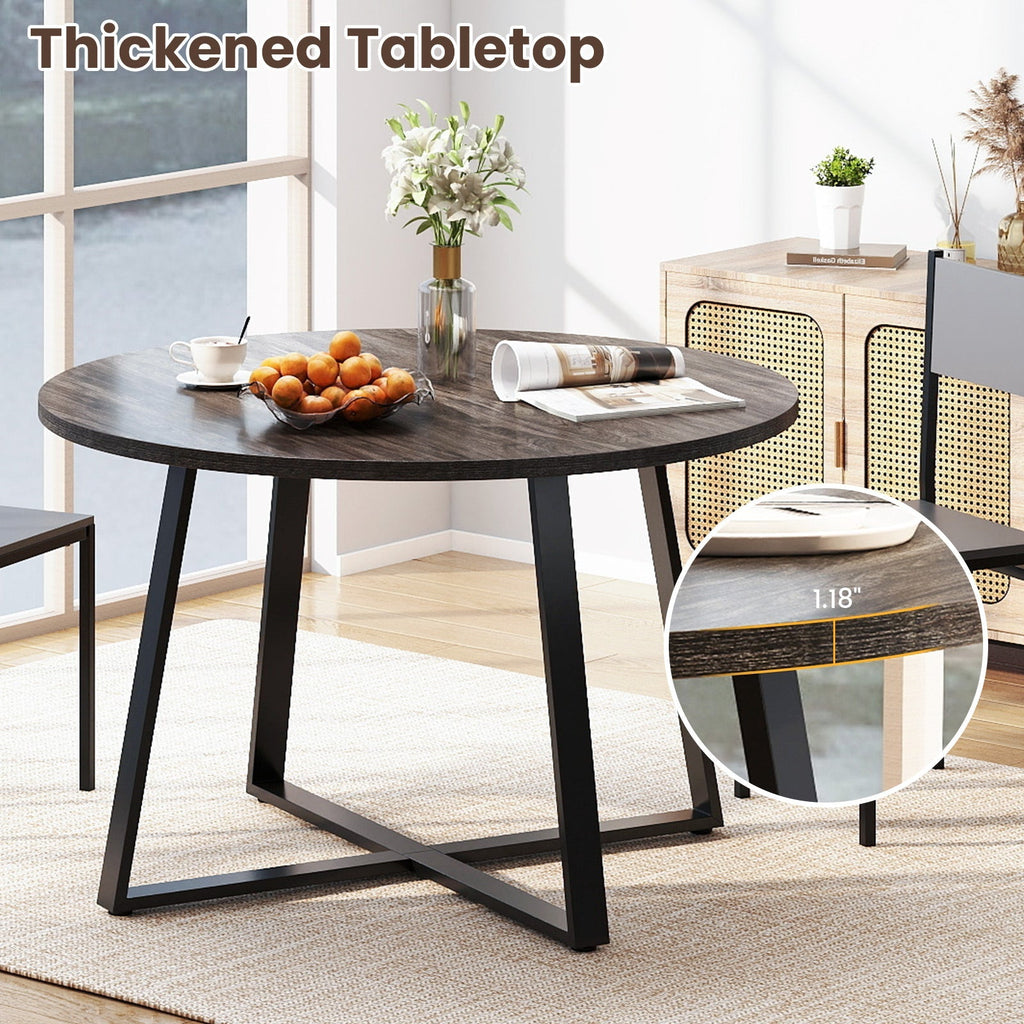 47 Inch Round Dining Table with Stable X-shaped Base and Round Thickened Tabletop