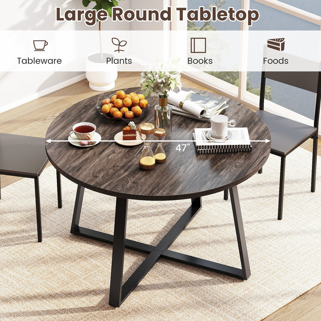 47 Inch Round Dining Table with Stable X-shaped Base and Round Thickened Tabletop