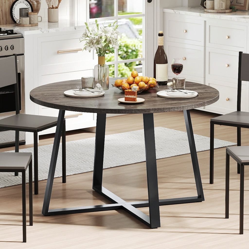 47 Inch Round Dining Table with Stable X-shaped Base and Round Thickened Tabletop