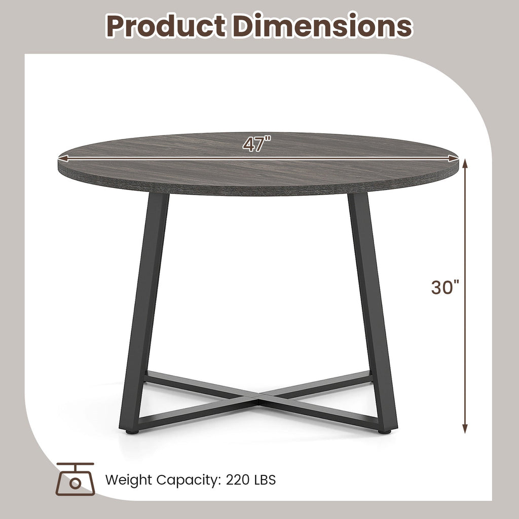 47 Inch Round Dining Table with Stable X-shaped Base and Round Thickened Tabletop