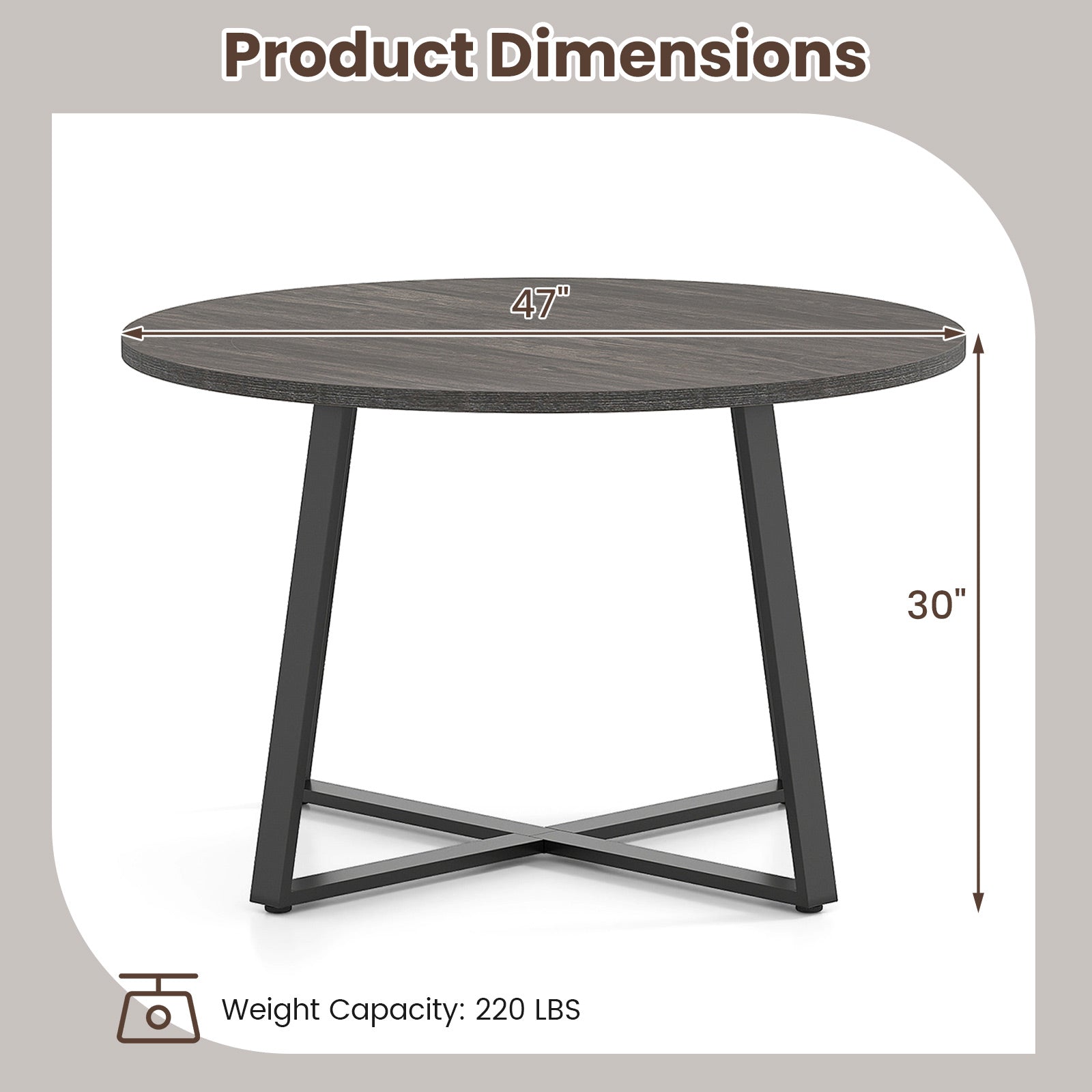 47 Inch Round Dining Table with Stable X-shaped Base and Round Thickened Tabletop