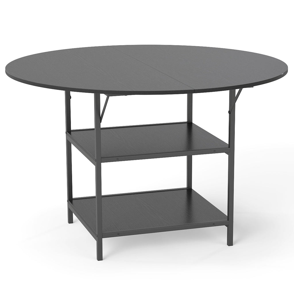 47 Inch Round Dining Table for 4-6 People Large Kitchen Table with 2-Tier Storage Shelves