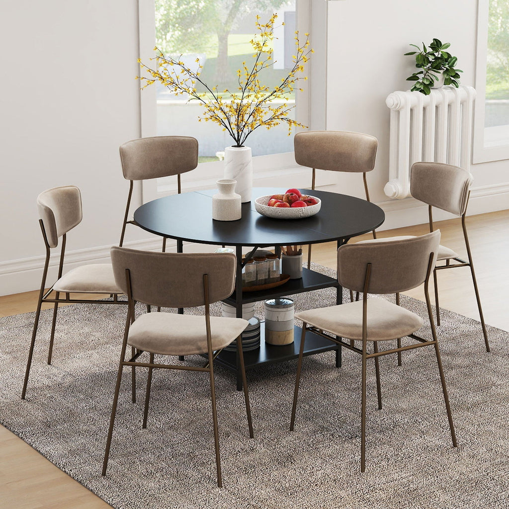 47 Inch Round Dining Table for 4-6 People Large Kitchen Table with 2-Tier Storage Shelves