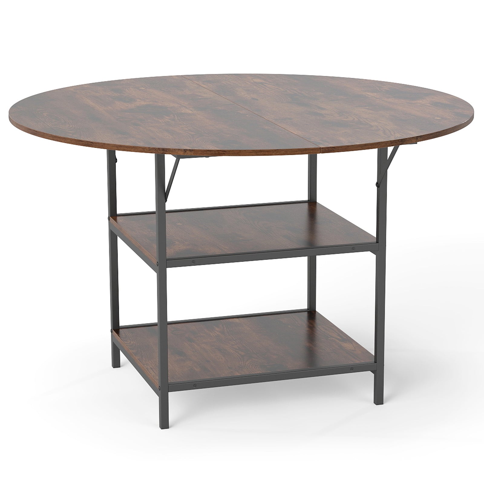 47 Inch Round Dining Table for 4-6 People Large Kitchen Table with 2-Tier Storage Shelves