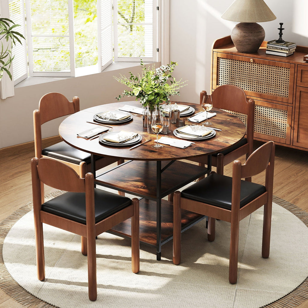 47 Inch Round Dining Table for 4-6 People Large Kitchen Table with 2-Tier Storage Shelves
