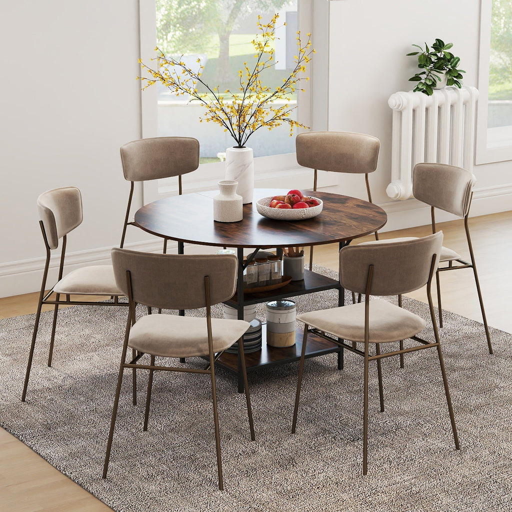 47 Inch Round Dining Table for 4-6 People Large Kitchen Table with 2-Tier Storage Shelves