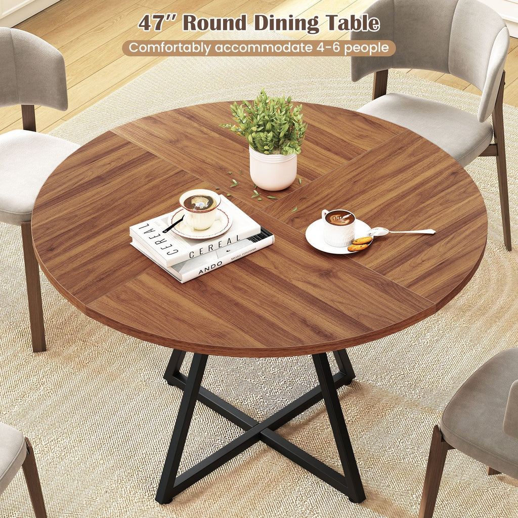 47" Round Dining Table for 4 with Storage Shelf-Brown