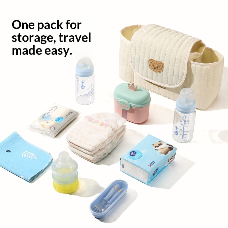 Zippered Embroidered Quilted Mommy Bag Baby Stroller Hanging Bag