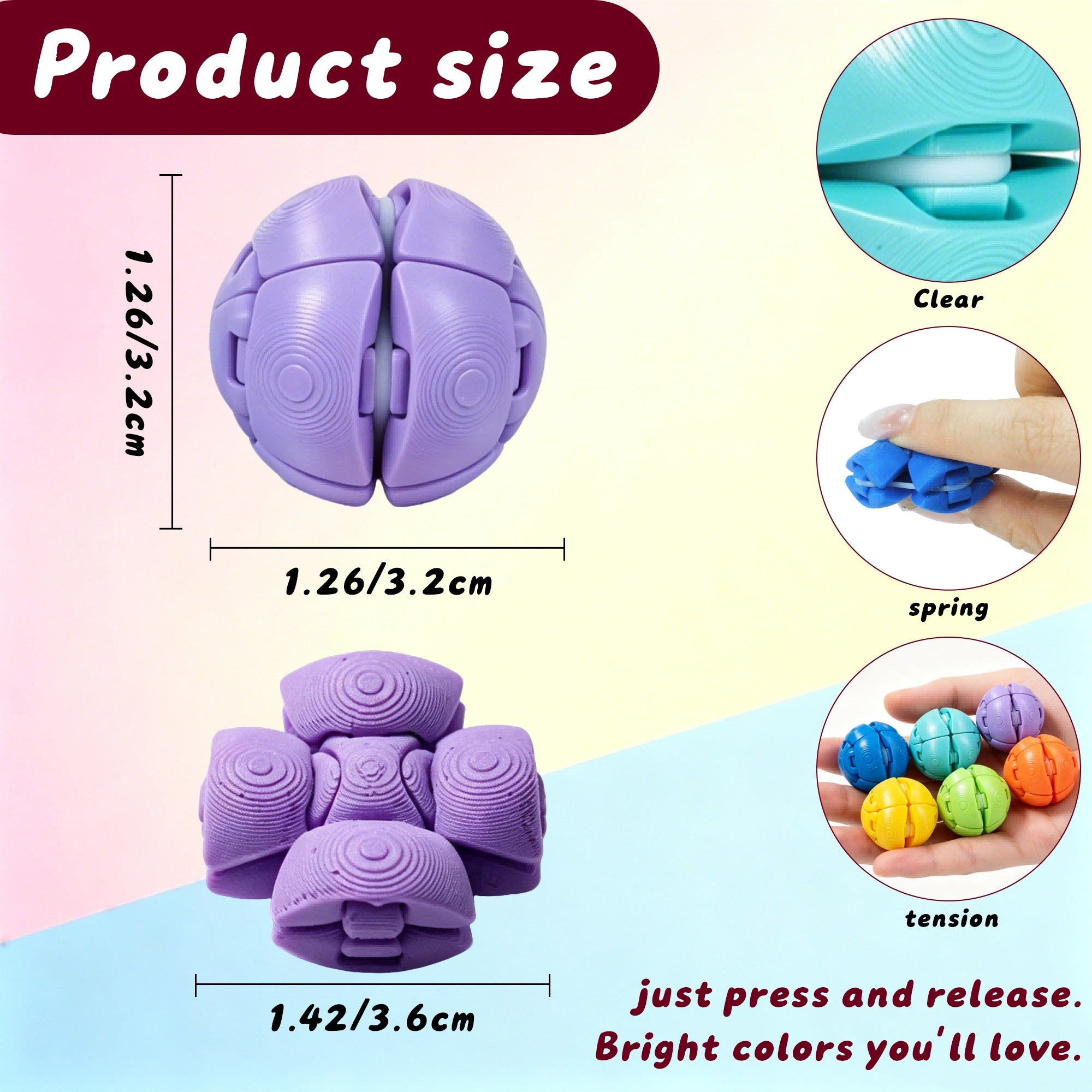 9PCS 3D Printed Articulated Fidget Sphere Set, Colorful Folding Sensory Balls With Rotating & Pressable Jointed Design, Pocket Desk Fidget For Teens & Adults