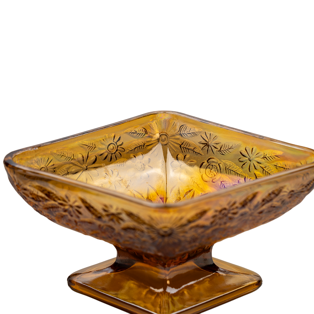 Indiana Glass Amber Carnival Glass Pedestal Candy Dish – Diamond Form