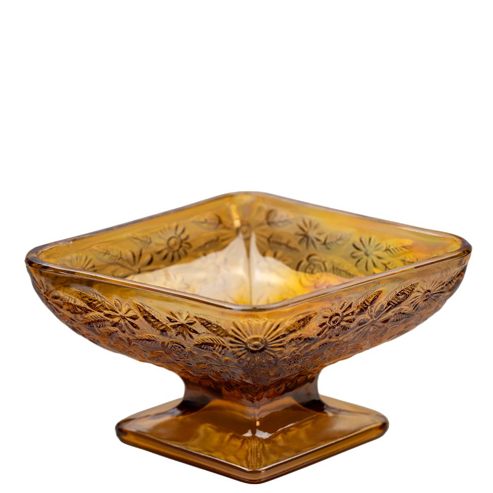 Indiana Glass Amber Carnival Glass Pedestal Candy Dish – Diamond Form
