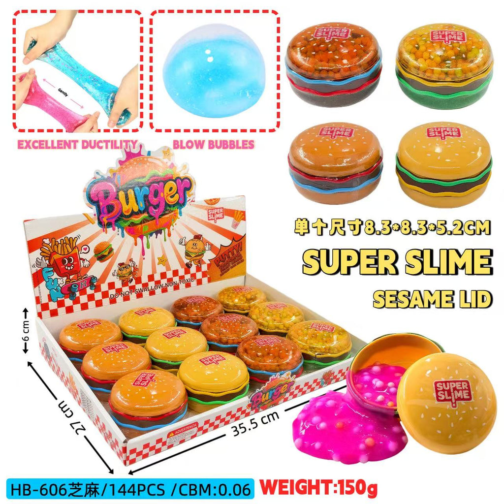 Simulation Burger Shaped Slime Toy With Colorful Foam Beads, Kids DIY Sensory Stress Relief Fidget Toy