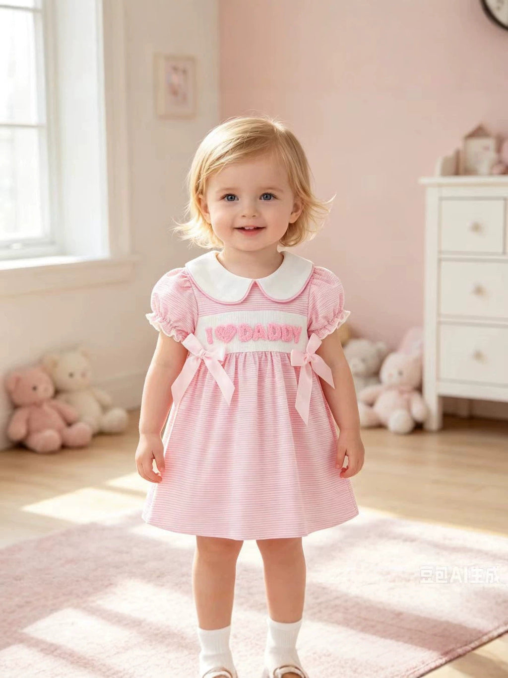 Four-leaf Clover Puff-sleeve Striped Short-sleeved Romper