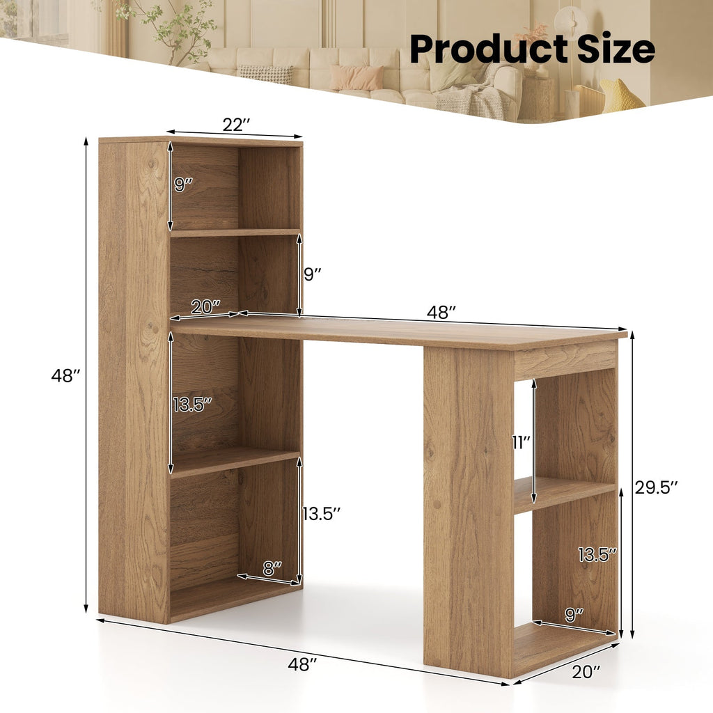 Computer Desk Writing Workstation Office with 6-Tier Storage Shelves