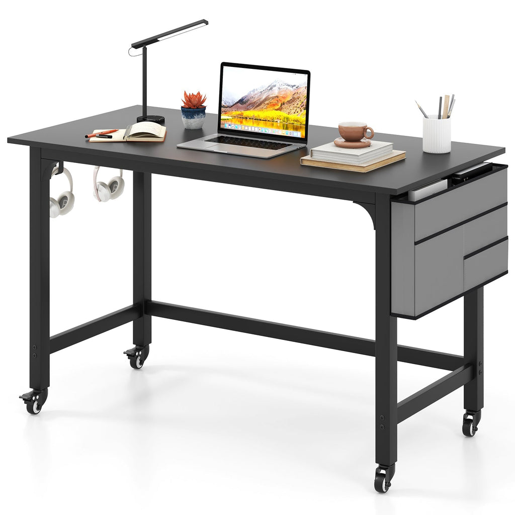 48 Inch Mobile Computer Workstation with 4 Smooth Casters