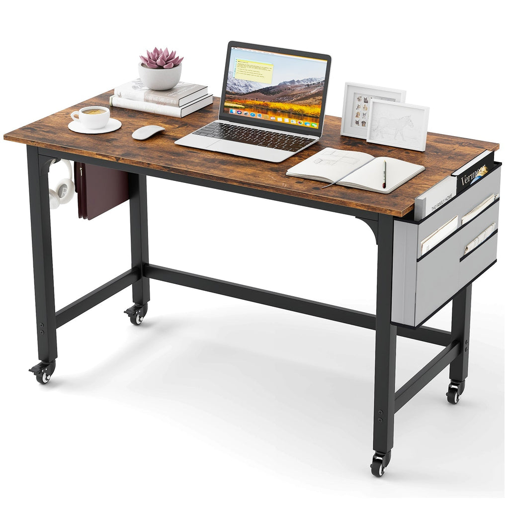 48 Inch Mobile Computer Workstation with 4 Smooth Casters