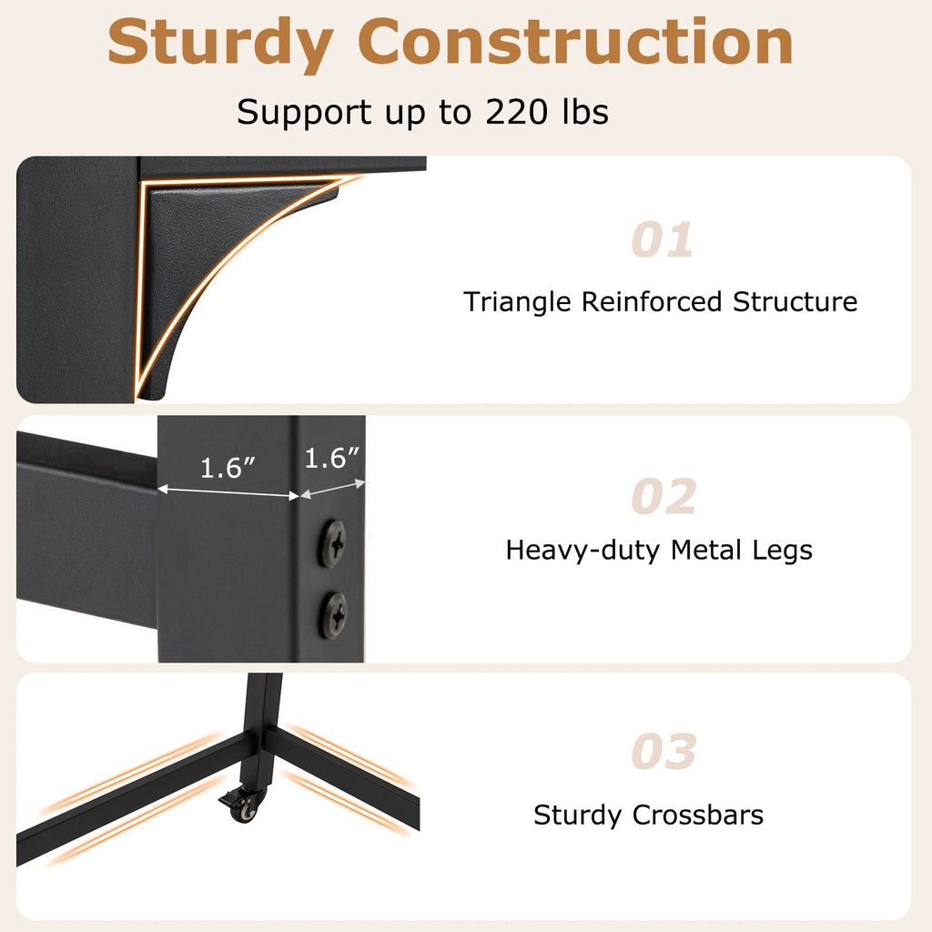 48 Inch Mobile Computer Workstation with 4 Smooth Casters