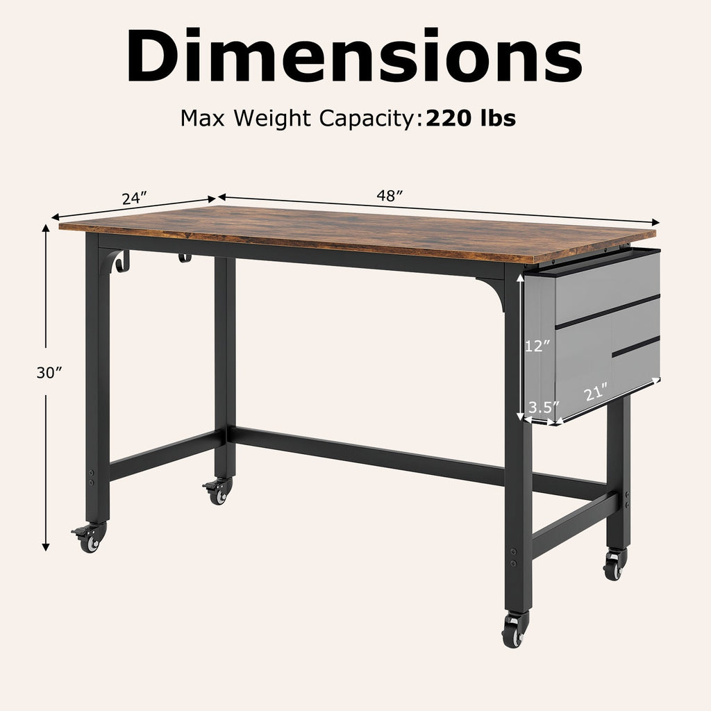 48 Inch Mobile Computer Workstation with 4 Smooth Casters