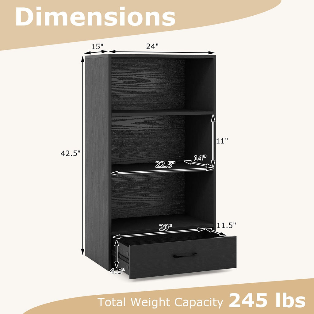 48 Inch Tall 4 Tiers Wood Bookcase with Drawer-Gray